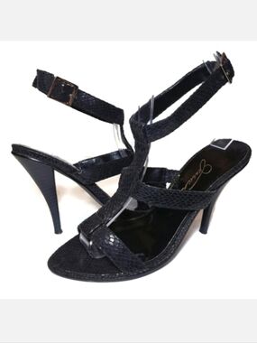 Jessica Simpson Snakeskin Ankle Strap Sandal Heels Womens Size 5 Black